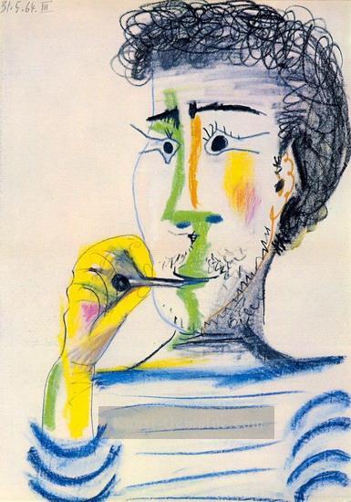 Tete d Man barbu a la cigarette III 1964 kubist Pablo Picasso Ölgemälde
